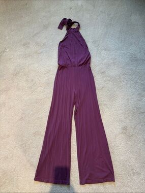 bobi Plum Halter-Neck Wide-Leg Jumpsuit